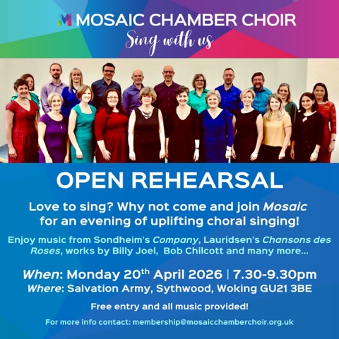 Mosaic is holding an open rehearsal for any potential new members to come and try us out on Monday April 20th 